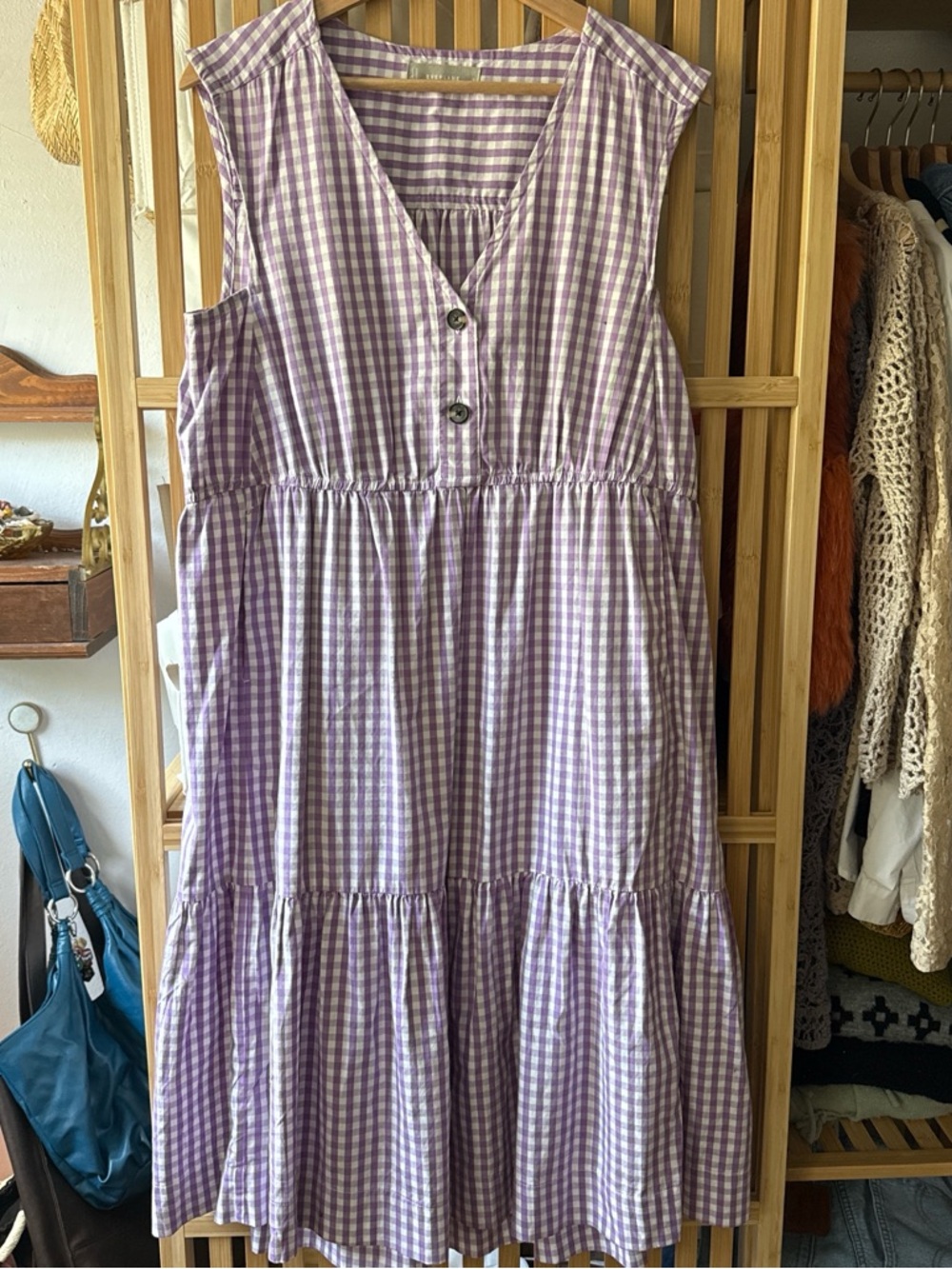 Everlane Lavender and White Gingham Dress